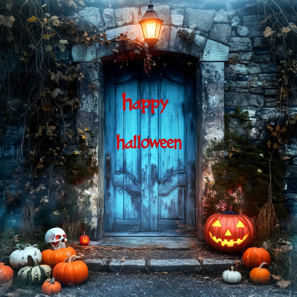 Halloween Fotohintergrund Spukhaus Blauer Türhintergrund LXX58-29