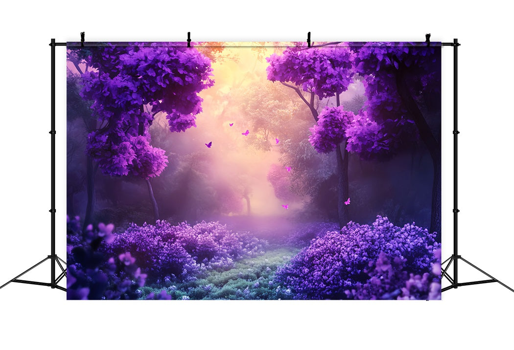 Regenwald Lila Blüten Schmetterling Glühen Fantasiewaldkulisse LXX58-292