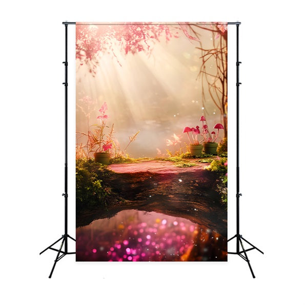 Herbstwald Magische rosa Pilzbrücke Wald-Foto Hintergrund LXX58-296