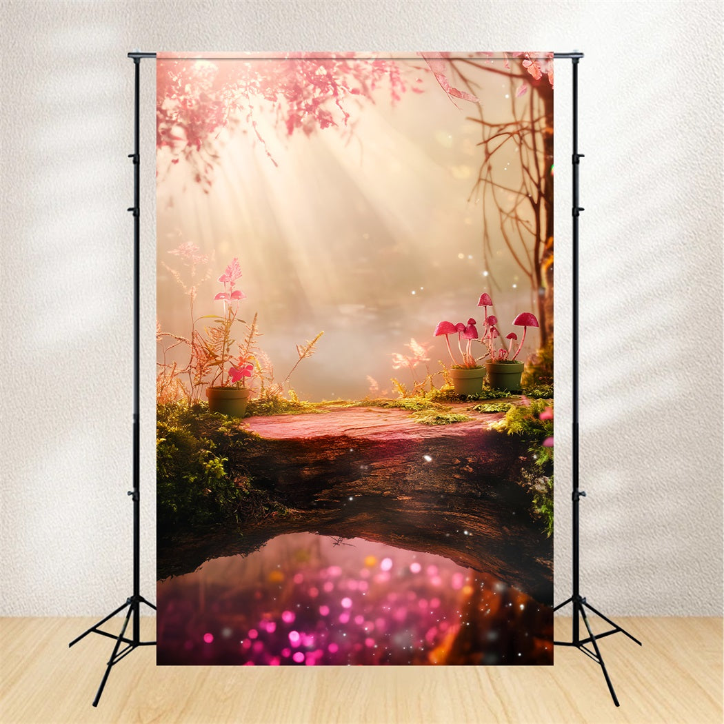 Herbstwald Magische rosa Pilzbrücke Wald-Foto Hintergrund LXX58-296
