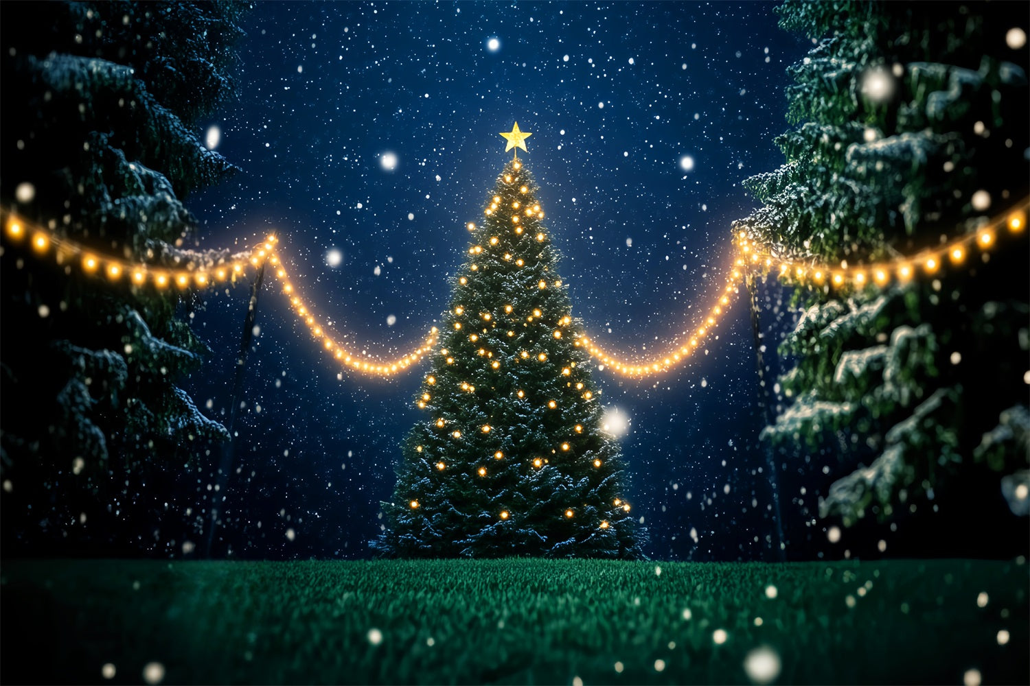 Nachtwald Verschneite Weihnachtsbaumlichter Verschneiter Wald-Foto Hintergrund LXX58-302