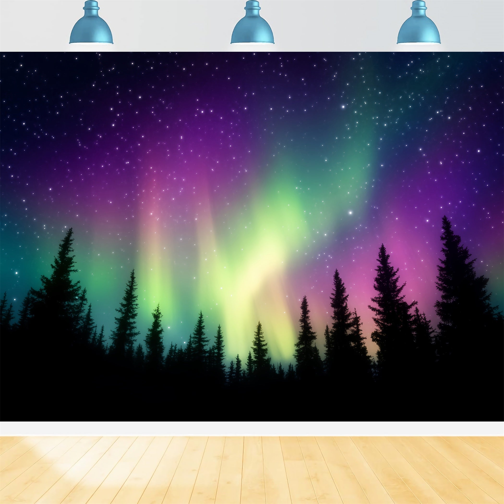Nachtwald Bunter Nordhimmel Aurora Wald Foto Foto Hintergrund LXX58-304