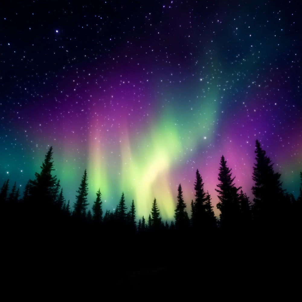 Nachtwald Bunter Nordhimmel Aurora Wald Foto Foto Hintergrund LXX58-304