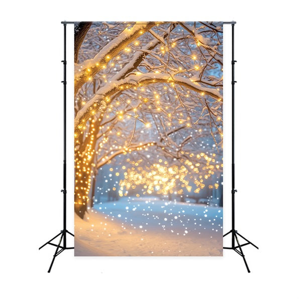 Nachtwald Verschneiter Weg Goldene Lichter Winterwald Foto Hintergrund LXX58-305