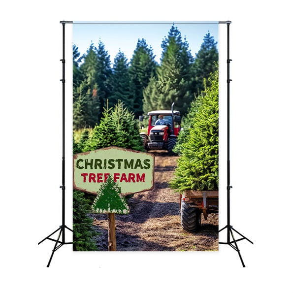 Kiefernwald Weihnachtsbaumfarm Traktor Waldfotografie-Foto Hintergrund LXX58-308