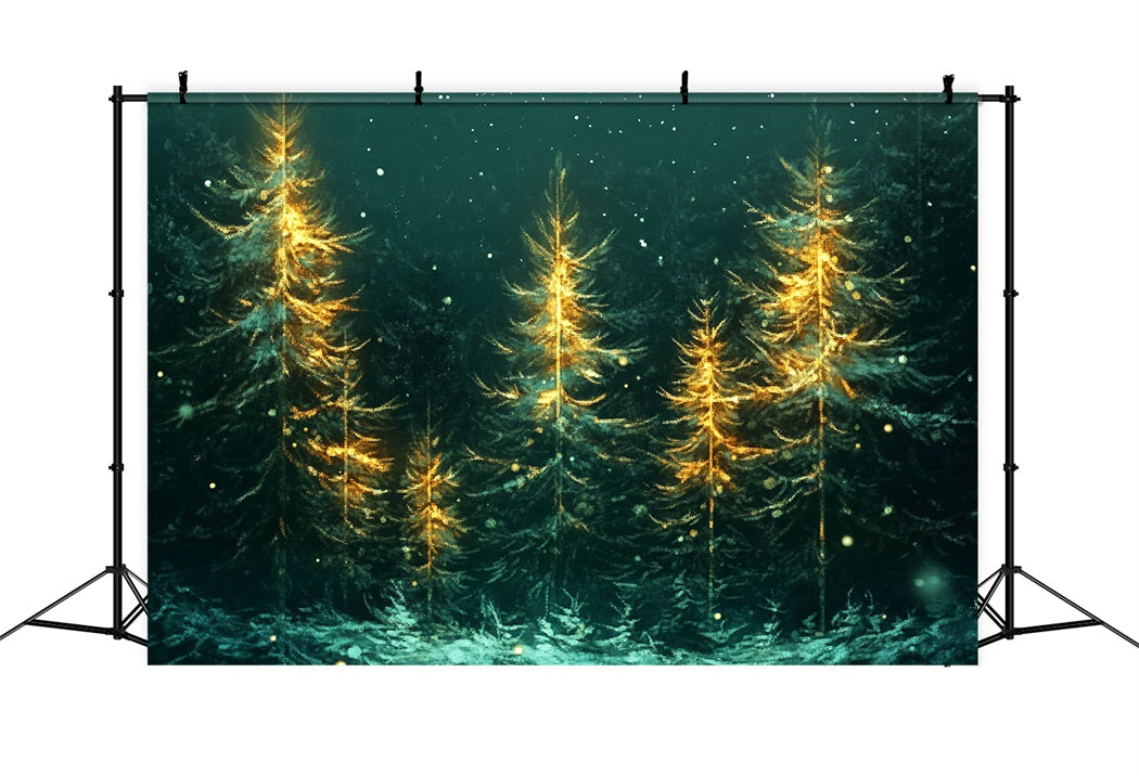 Weihnachtswald Leuchtende Kiefern Fallender Schnee Waldfotografie-Foto Hintergrund LXX58-310