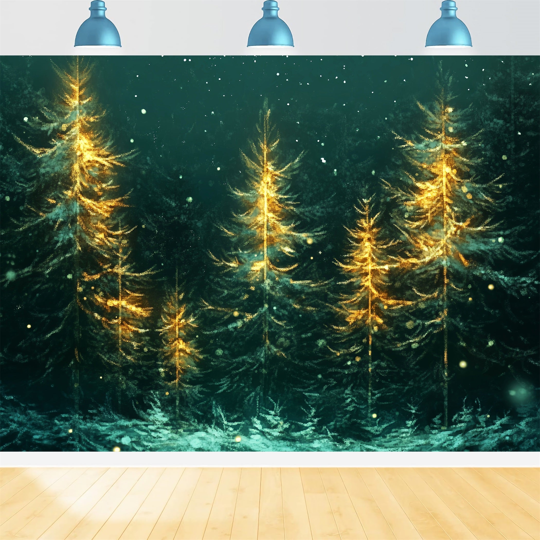 Weihnachtswald Leuchtende Kiefern Fallender Schnee Waldfotografie-Foto Hintergrund LXX58-310