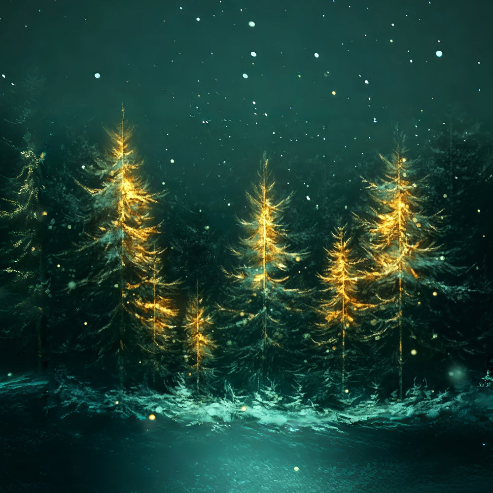 Weihnachtswald Leuchtende Kiefern Fallender Schnee Waldfotografie-Foto Hintergrund LXX58-310