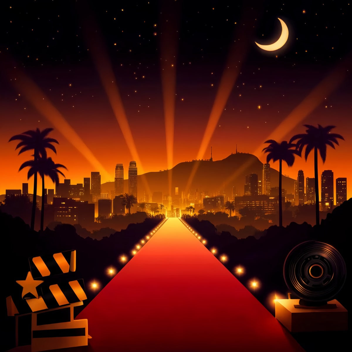 Hollywood-Kulisse Hollywood-Skyline Scheinwerfer Glanz Roter Teppich Kulisse LXX58-312
