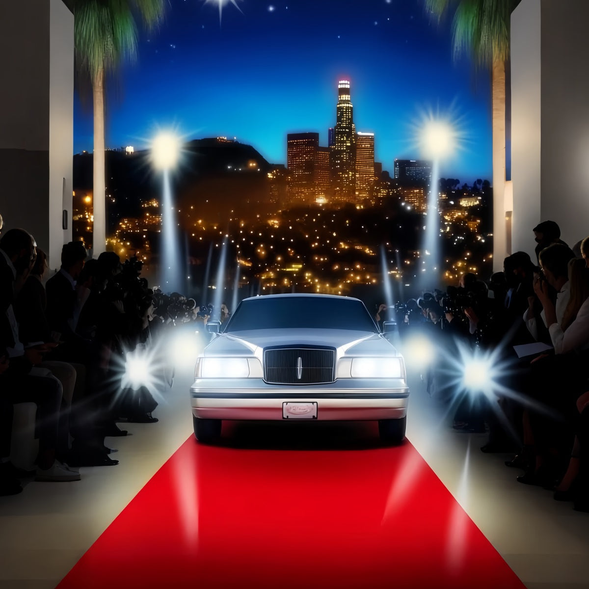 Hollywood-Foto Hintergrund Luxuriöse Ankunft Lichter der Stadt Roter Teppich Hintergründe LXX58-314