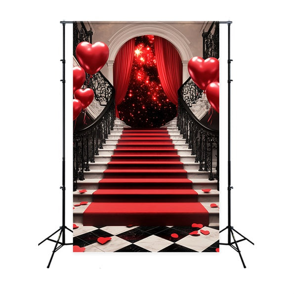Oscar-Foto Hintergrund Romantische Treppe Herzballons Roter Teppich Bühnen Foto Hintergrund LXX58-319