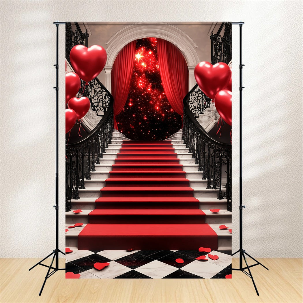 Oscar-Foto Hintergrund Romantische Treppe Herzballons Roter Teppich Bühnen Foto Hintergrund LXX58-319