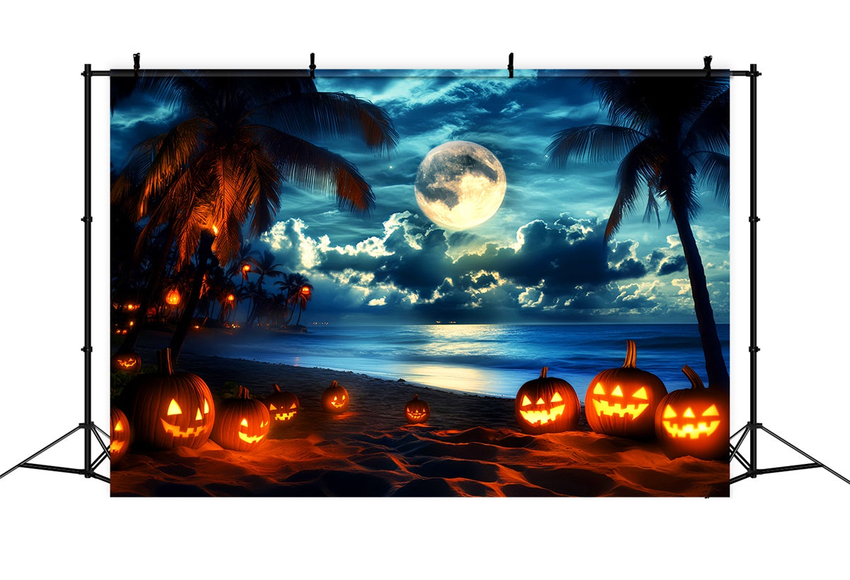 Halloween Fotohintergrund Mondscheinkürbis Strandhintergrund LXX58-32
