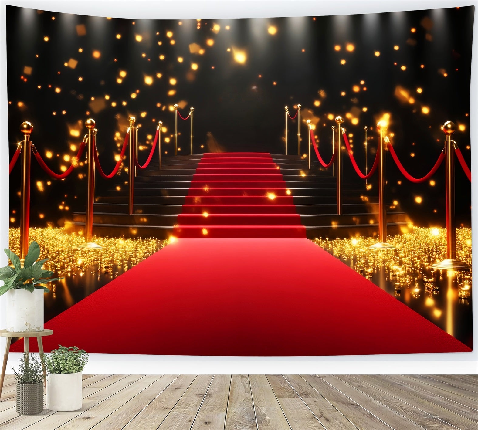 Roter Teppich-Foto Hintergrund Goldene funkelnde Treppe Eingang Bühnen Foto Hintergrund LXX58-328