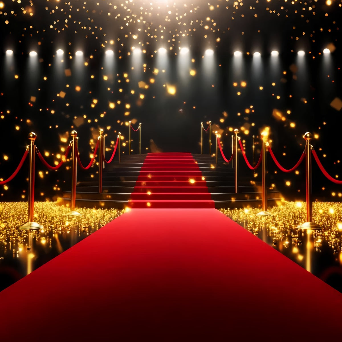 Roter Teppich-Foto Hintergrund Goldene funkelnde Treppe Eingang Bühnen Foto Hintergrund LXX58-328