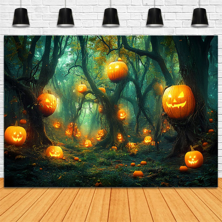 Halloween Hintergrund Verwunschener Kürbis Wald Foto Hintergrund LXX58-33