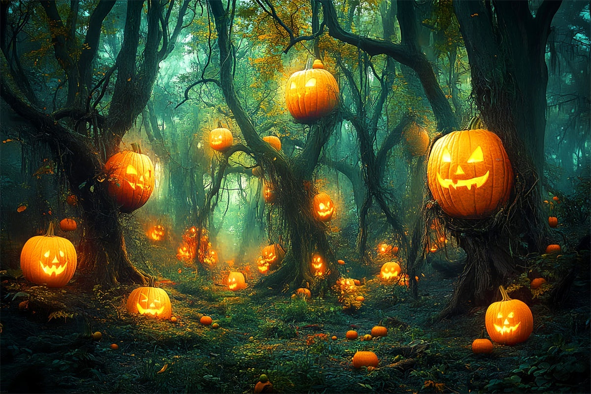 Halloween Hintergrund Verwunschener Kürbis Wald Foto Hintergrund LXX58-33