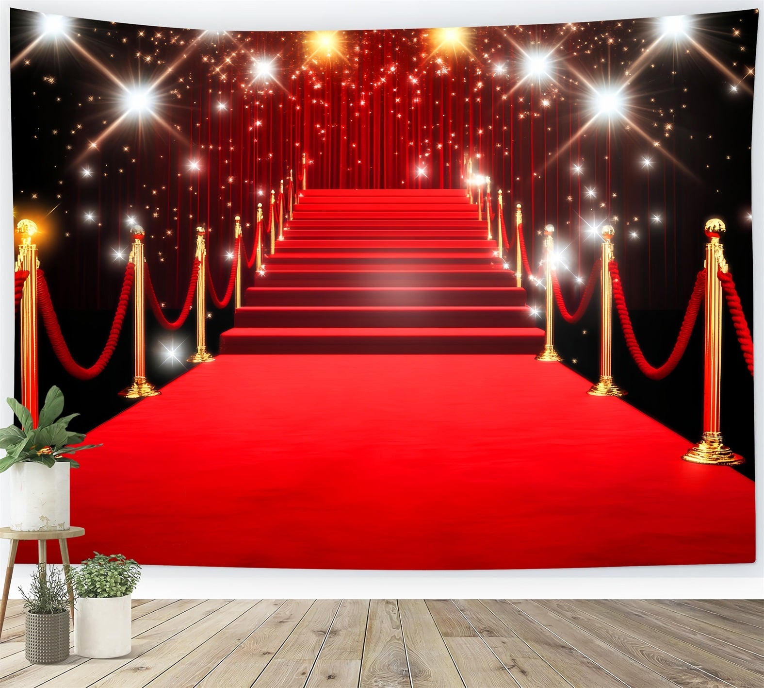 Roter Teppich Foto Hintergrund Goldene funkelnde Treppe Lichter Bühnen Foto Hintergrund LXX58-332