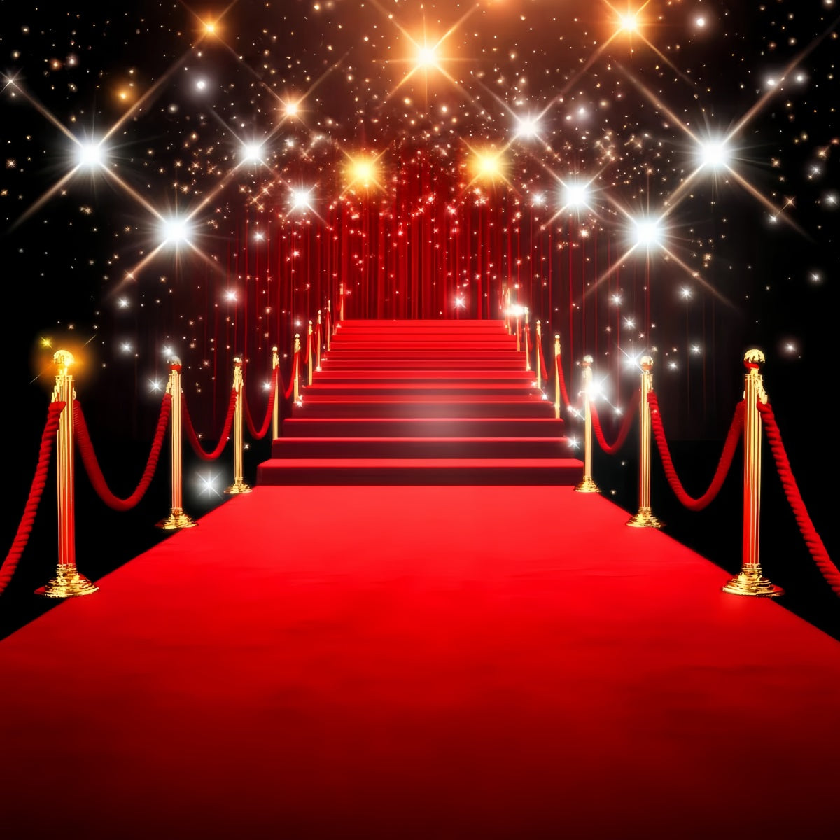 Roter Teppich Foto Hintergrund Goldene funkelnde Treppe Lichter Bühnen Foto Hintergrund LXX58-332