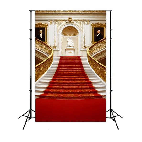 Roter Teppich als Foto Hintergrund Klassische königliche Statue Treppenhaus Bühnen Foto Hintergrund LXX58-335