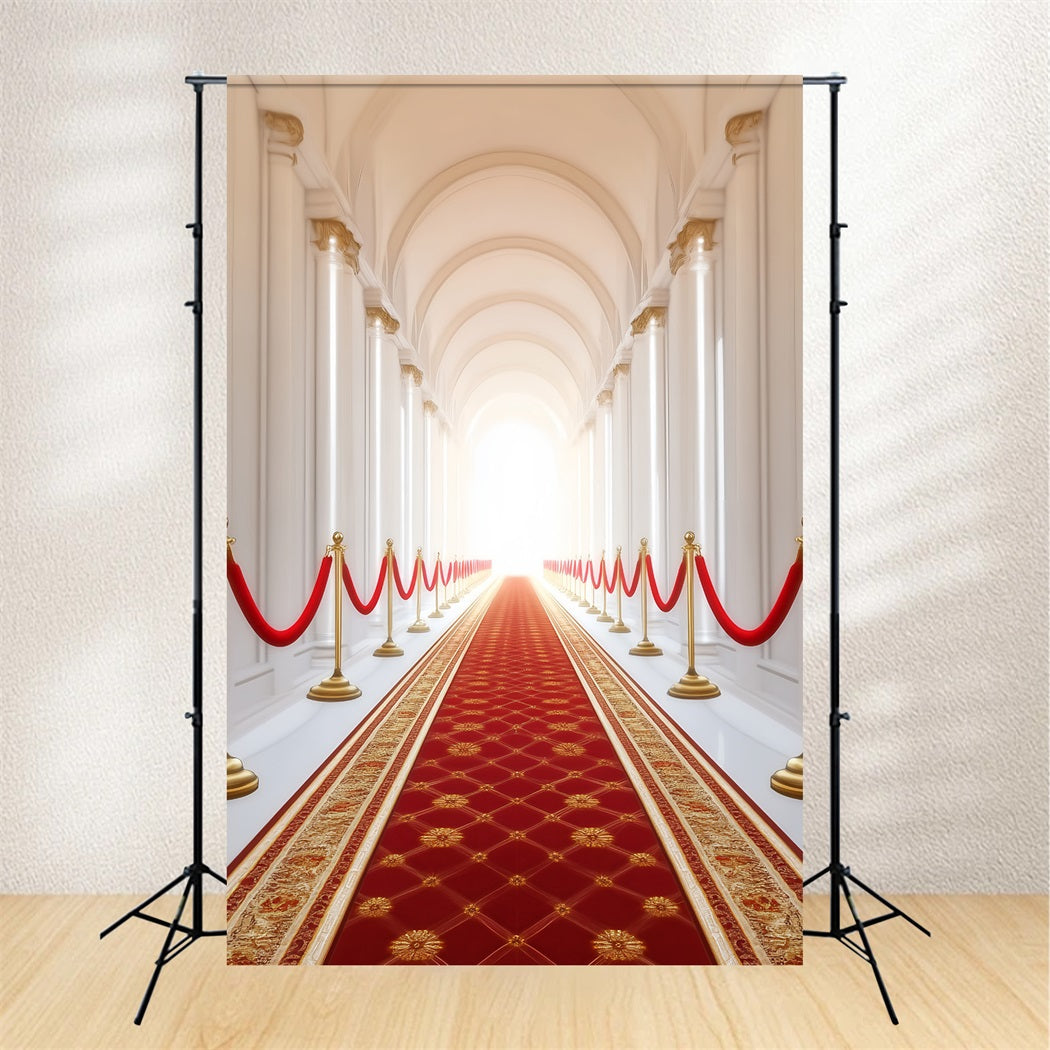 Roter Teppich als Foto Hintergrund Königlicher gewölbter Flur Säulen Roter Teppich Foto Hintergrund LXX58-337