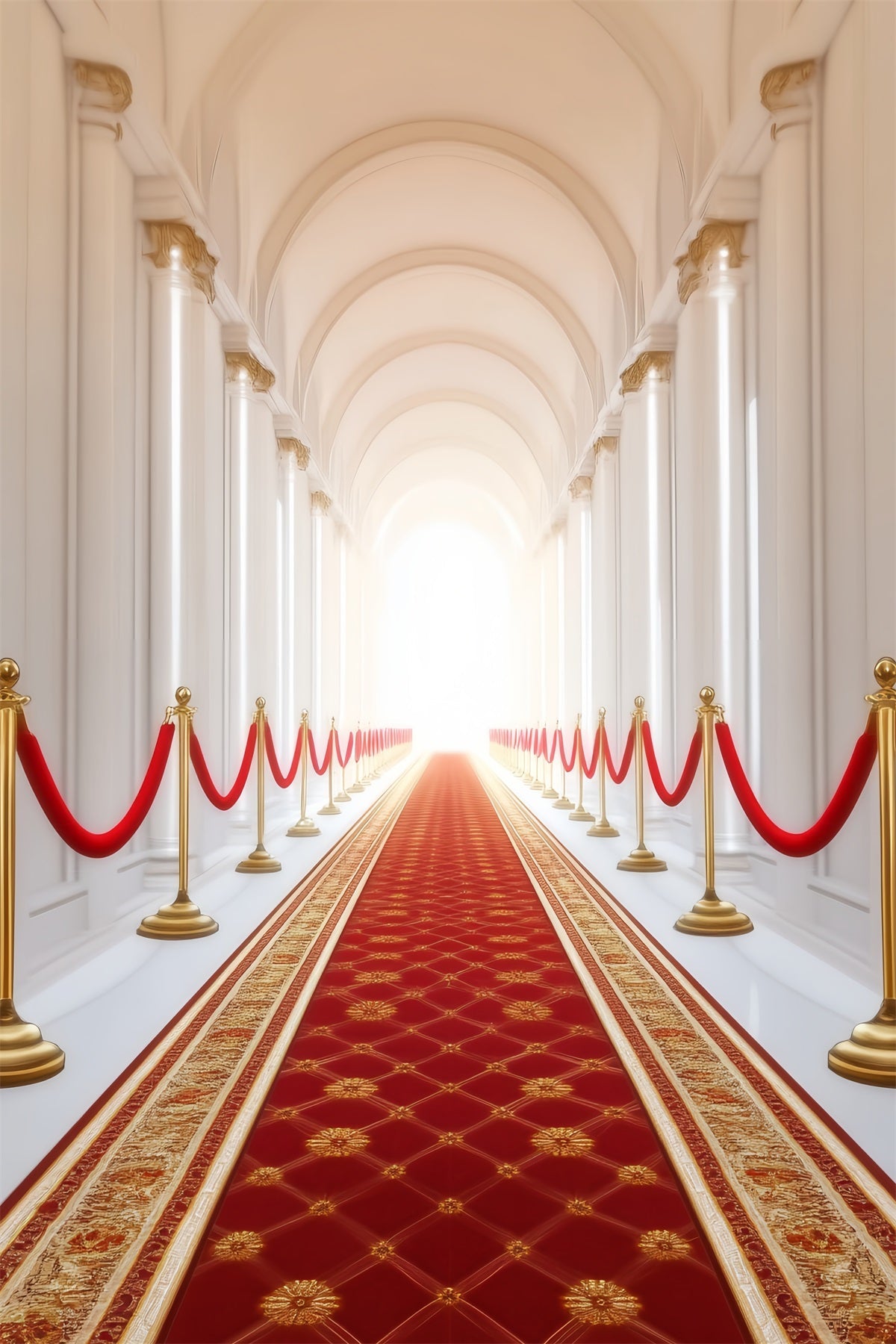 Roter Teppich als Foto Hintergrund Königlicher gewölbter Flur Säulen Roter Teppich Foto Hintergrund LXX58-337