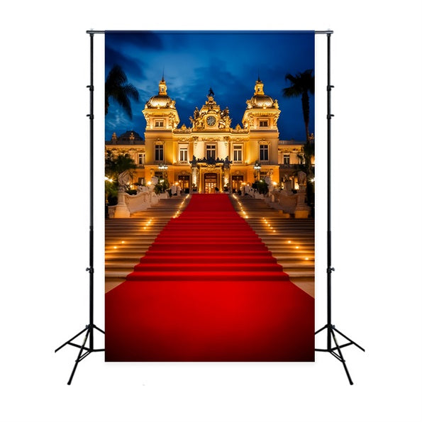 Roter Teppich-Foto Hintergrund Beleuchteter Palast-Eingang Nacht Hollywood-Foto Hintergrund LXX58-338