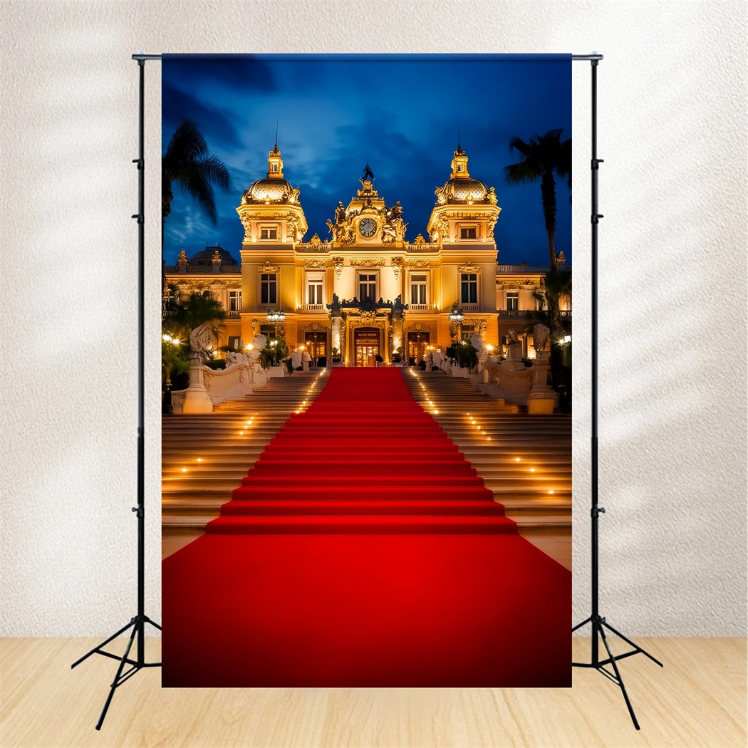 Roter Teppich-Foto Hintergrund Beleuchteter Palast-Eingang Nacht Hollywood-Foto Hintergrund LXX58-338