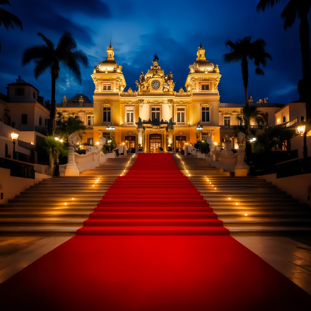 Roter Teppich-Foto Hintergrund Beleuchteter Palast-Eingang Nacht Hollywood-Foto Hintergrund LXX58-338
