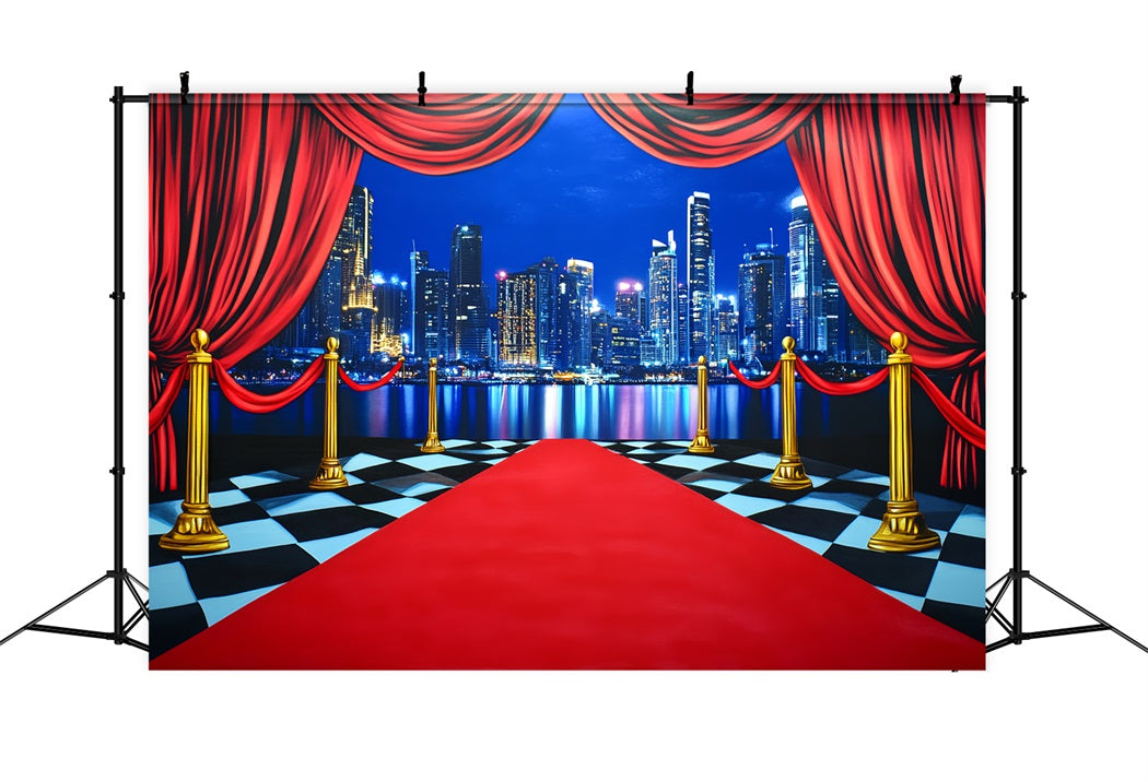 Roter Teppich-Foto Hintergrund Stadt-Skyline Vorhang Eingang Hollywood-Foto Hintergrund LXX58-340