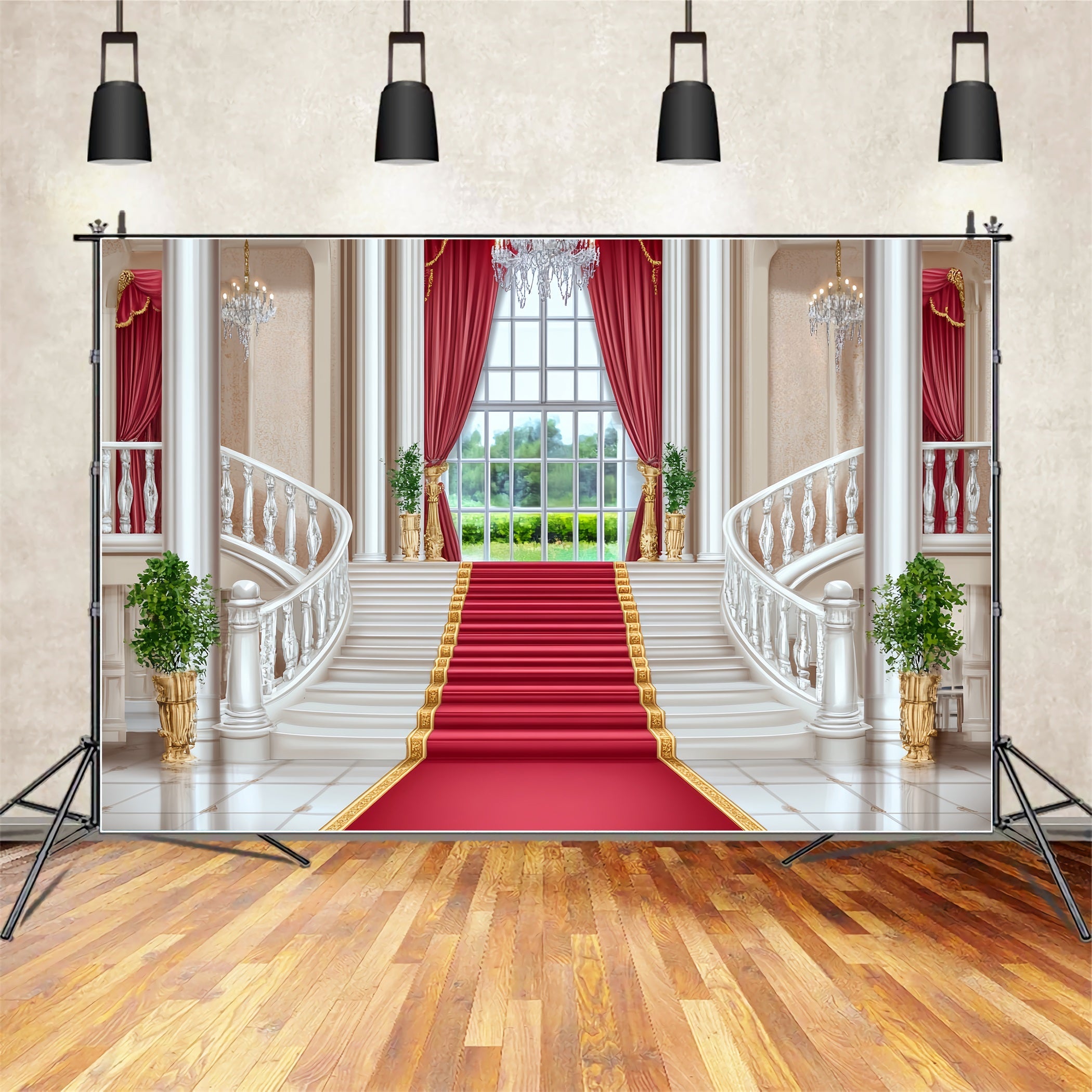 Roter Teppich-Foto Hintergrund Palasttreppe Rote Eleganz Bühne Foto Hintergrund LXX58-342