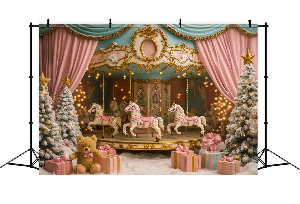Neugeborenen Fotohintergrund Karussellpferde Winterwunderland Neugeborenen Fotografie Studio Hintergründe LXX58-343