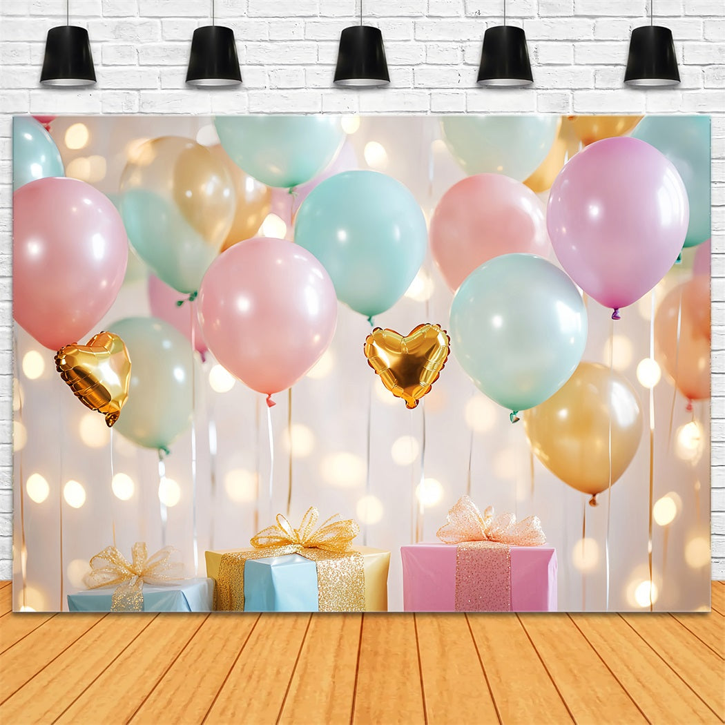 Neugeborenen Fotohintergrund Pastellballons Goldene Herzen Neugeborenen Fotografie Hintergrund LXX58-345