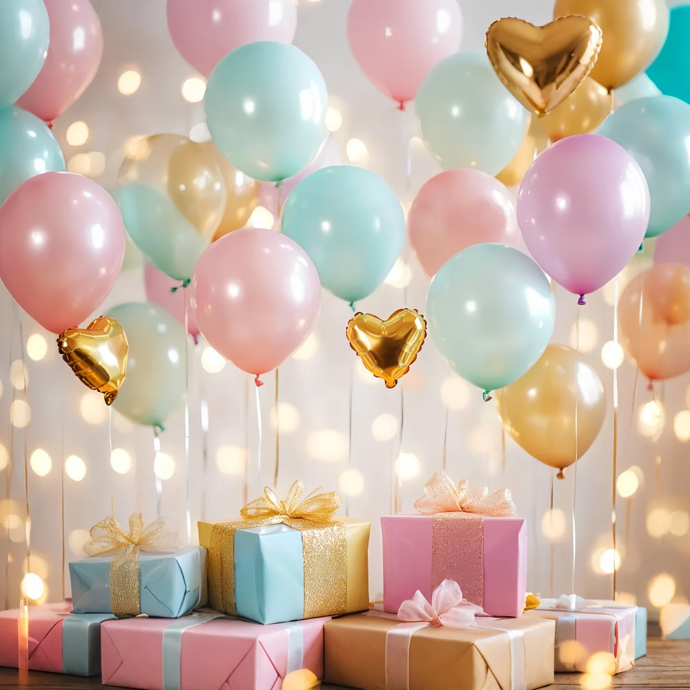 Neugeborenen Fotohintergrund Pastellballons Goldene Herzen Neugeborenen Fotografie Hintergrund LXX58-345