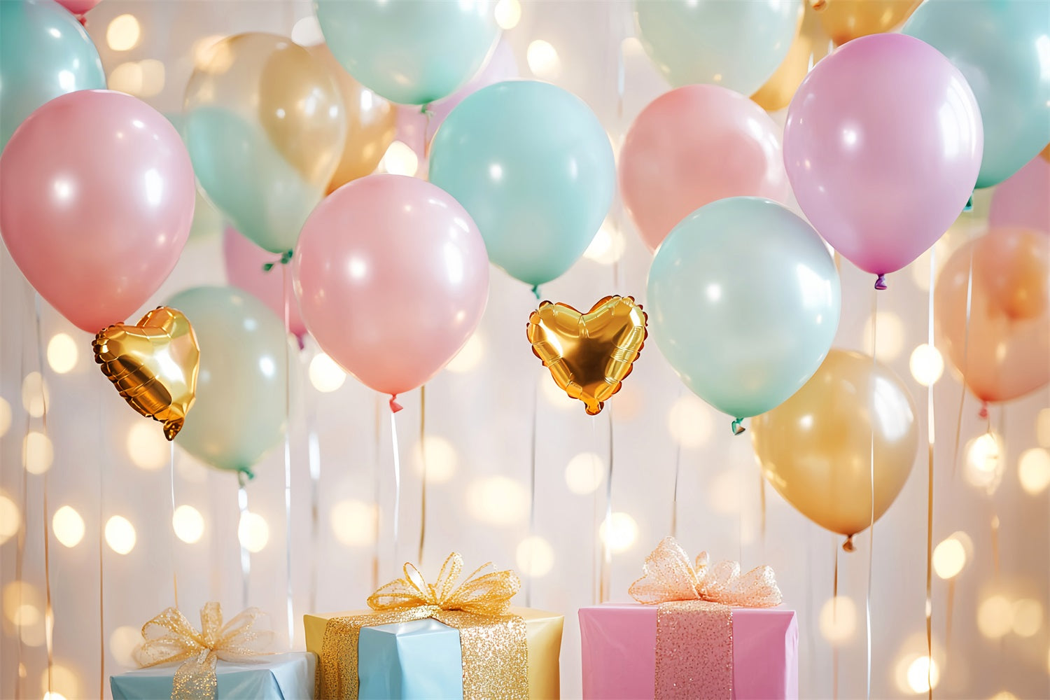 Neugeborenen Fotohintergrund Pastellballons Goldene Herzen Neugeborenen Fotografie Hintergrund LXX58-345