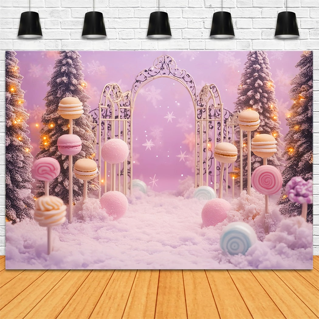 Neugeborenen Fotohintergrund Candy Wonderland Schneebedeckter Wald Neugeborenen Fotoshooting Fotohintergrund LXX58-347