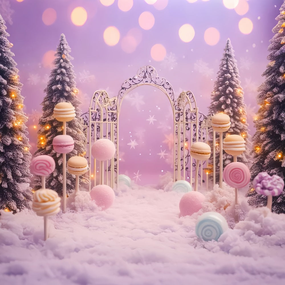 Neugeborenen Fotohintergrund Candy Wonderland Schneebedeckter Wald Neugeborenen Fotoshooting Fotohintergrund LXX58-347