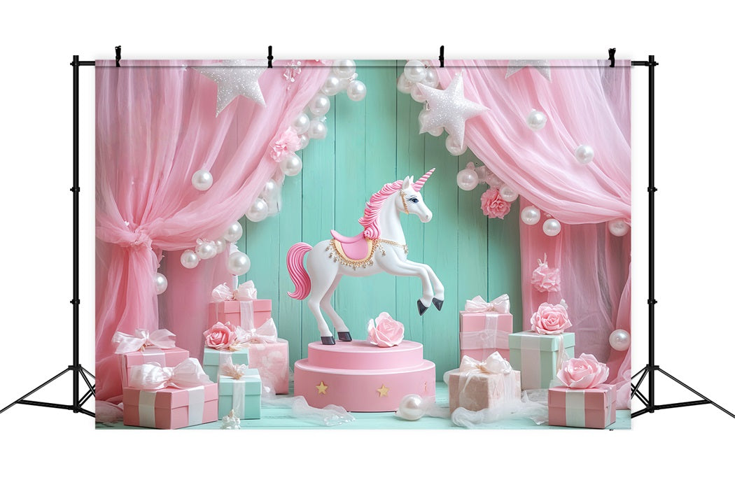 Neugeborenen Fotohintergrund Einhorn Rosa Vorhänge Geschenke Kinder Fotohintergrund LXX58-348