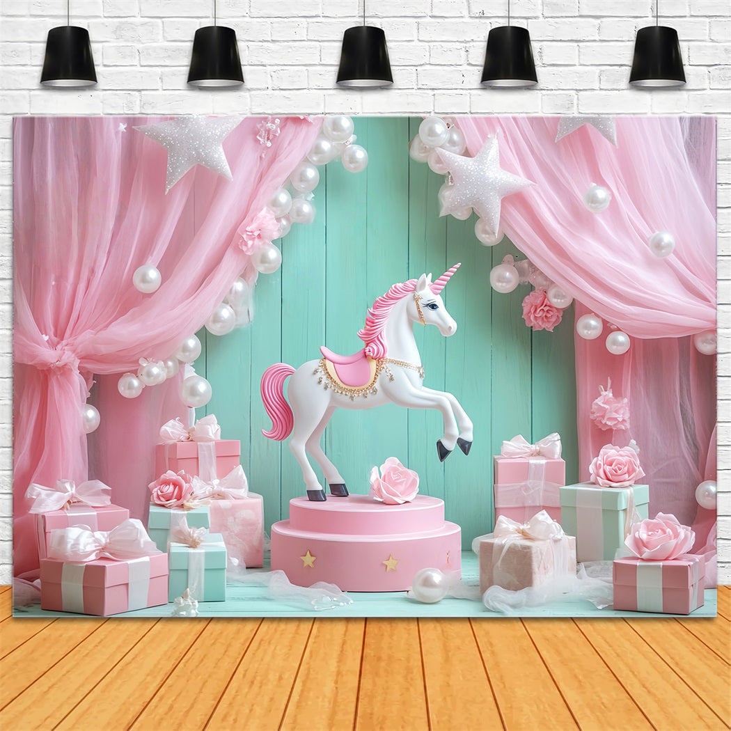 Neugeborenen Fotohintergrund Einhorn Rosa Vorhänge Geschenke Kinder Fotohintergrund LXX58-348