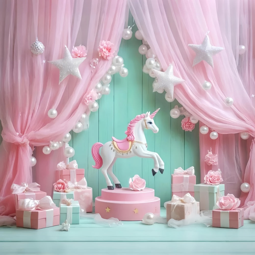 Neugeborenen Fotohintergrund Einhorn Rosa Vorhänge Geschenke Kinder Fotohintergrund LXX58-348