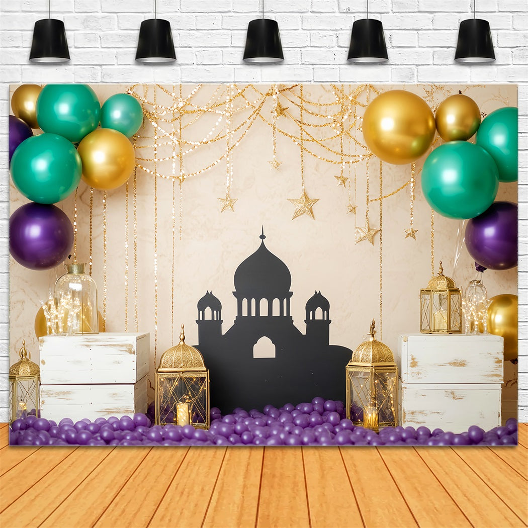 Neugeborenen Fotohintergrund Goldene Laternen Palast Ballons Kinder-Fotohintergrund LXX58-349