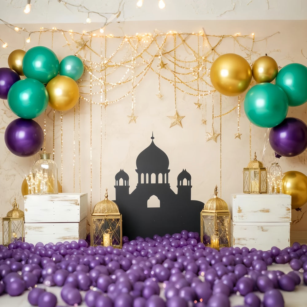 Neugeborenen Fotohintergrund Goldene Laternen Palast Ballons Kinder-Fotohintergrund LXX58-349