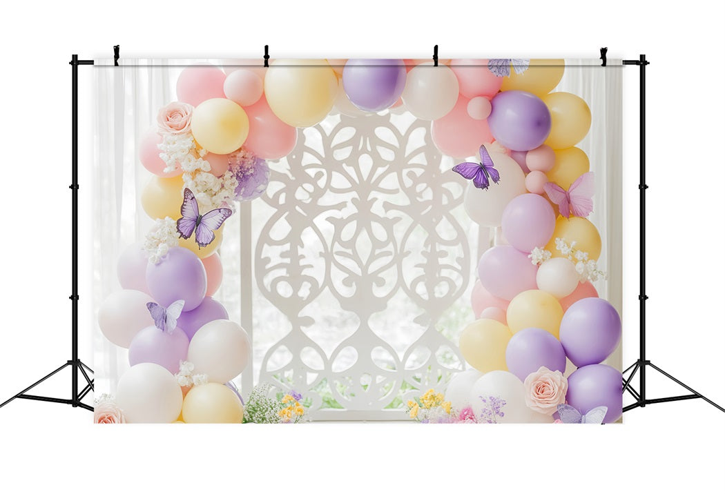 Neugeborenen Fotohintergrund Schmetterling Pastellfarbene Ballonbogen Kinder Studio Hintergründe LXX58-350