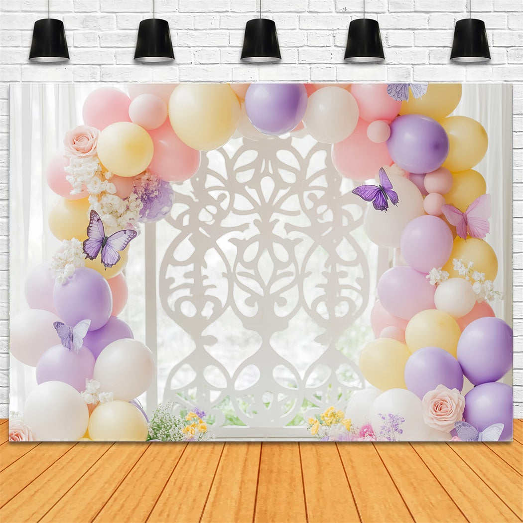 Neugeborenen Fotohintergrund Schmetterling Pastellfarbene Ballonbogen Kinder Studio Hintergründe LXX58-350