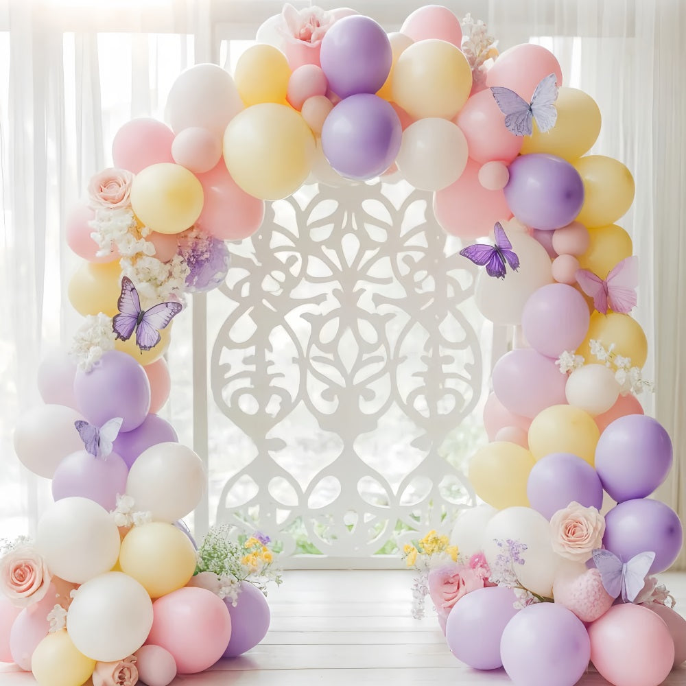 Neugeborenen Fotohintergrund Schmetterling Pastellfarbene Ballonbogen Kinder Studio Hintergründe LXX58-350