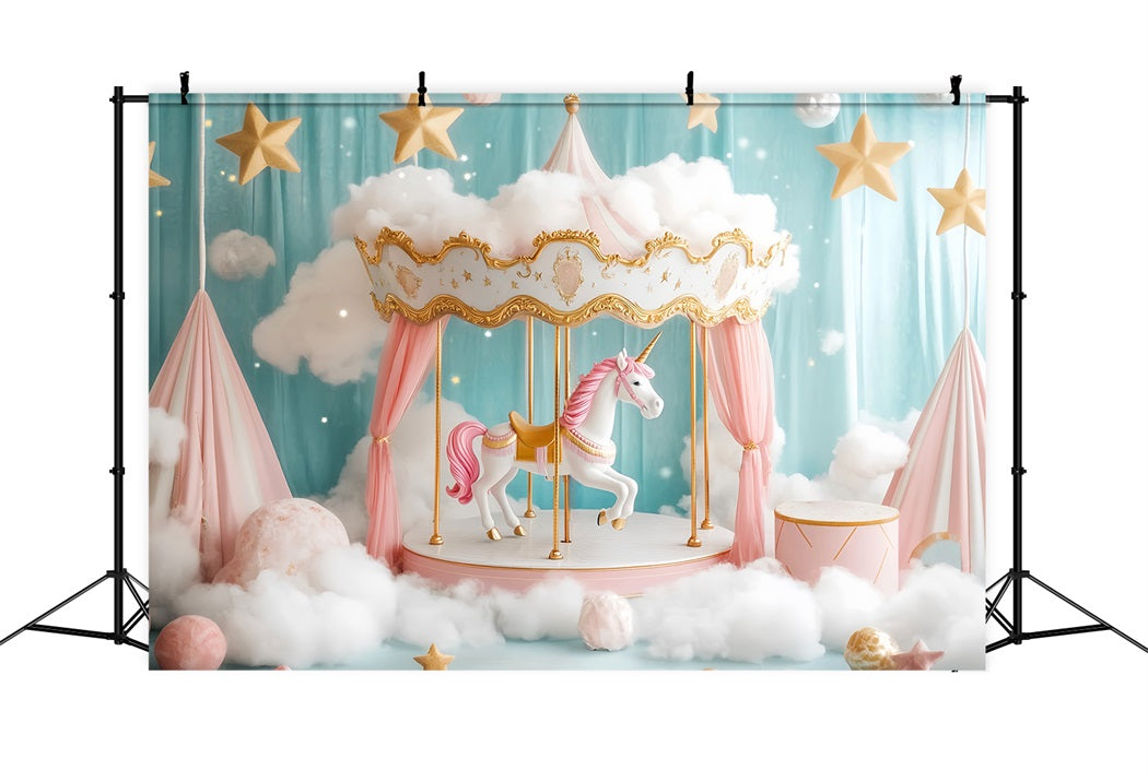 Neugeborenen Fotohintergrund Einhorn Karussell Rosa Wolken Neugeborenen Fotohintergrund LXX58-355