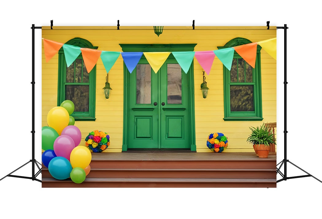 Neugeborenen Fotohintergrund Bunte Luftballons Grüne Tür Kinder Fotohintergrund LXX58-357