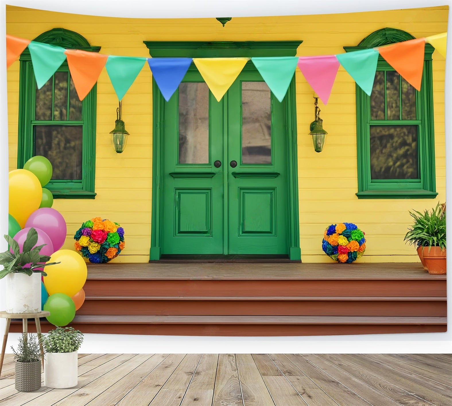 Neugeborenen Fotohintergrund Bunte Luftballons Grüne Tür Kinder Fotohintergrund LXX58-357