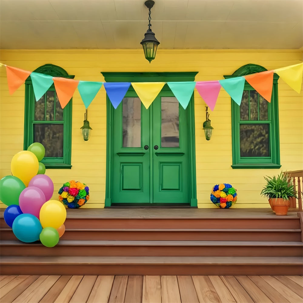 Neugeborenen Fotohintergrund Bunte Luftballons Grüne Tür Kinder Fotohintergrund LXX58-357