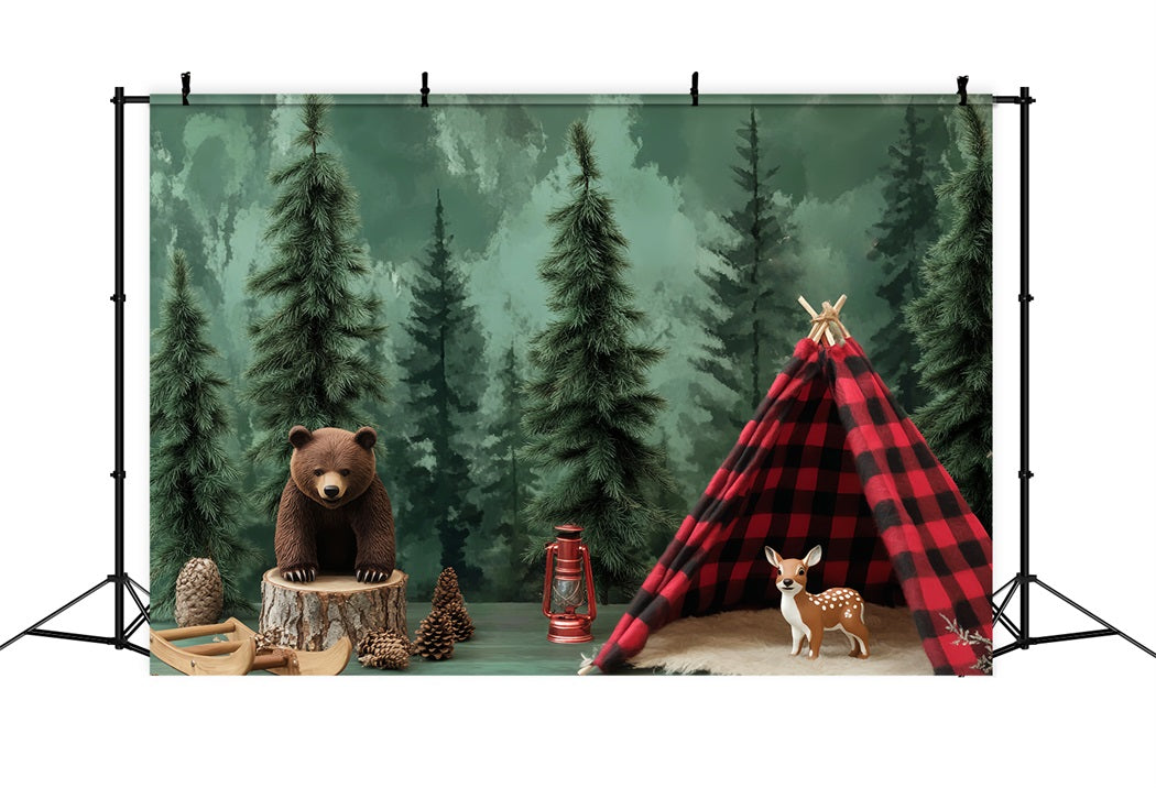 Neugeborenen Fotohintergrund Wald Bär Zelt Abenteuer Fotografie Studio Hintergründe für Kinder LXX58-360
